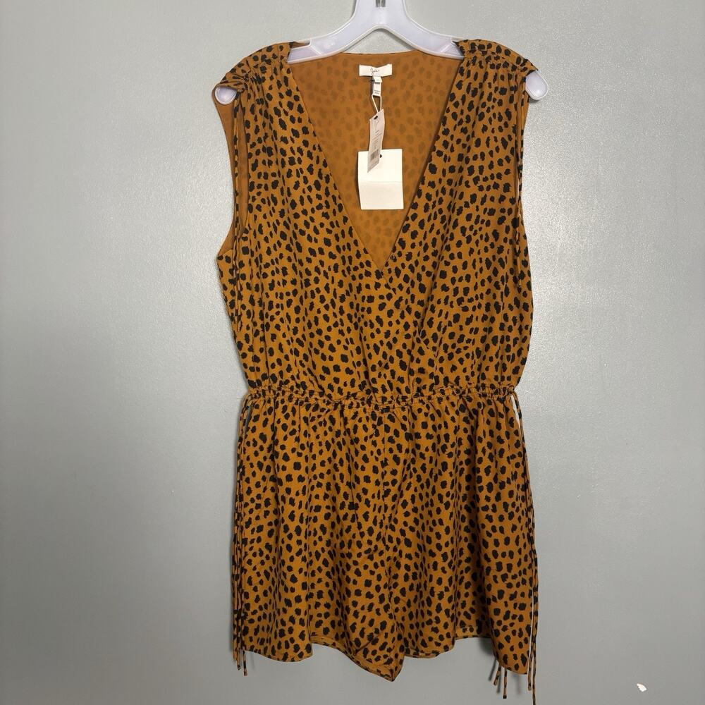 NWT JOIE Keona Cheetah Print Romper Shorts Sleeveless Orange Leopard Sz M